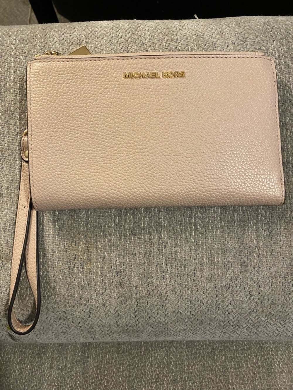 Michael Kors Pale Blush Pebbled Leather Wristlet with Gold Logo